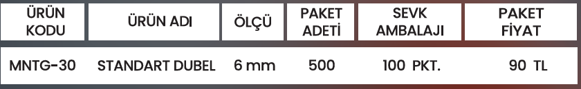 STANDART DUBEL MNTG-30 Detay