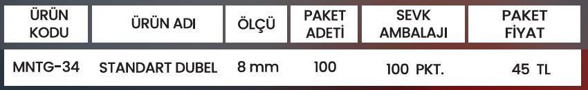STANDART DUBEL MNTG-34 Detay