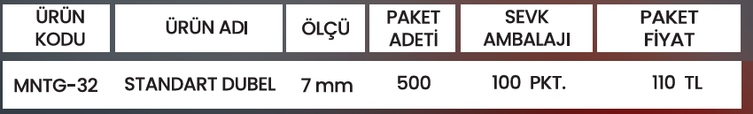 STANDART DUBEL MNTG-32 Detay