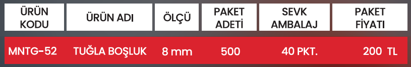 TUĞLA BOŞLUK MNTG-52 Detay