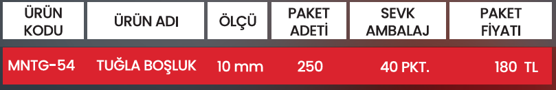 TUĞLA BOŞLUK MNTG-54 Detay