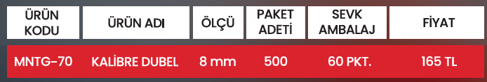 KALİBRE DUBEL MNTG-70 Detay